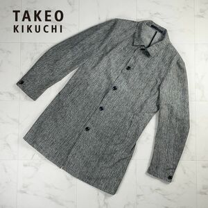 美品 TAKEO KIKUCHI タケオキクチ 総柄ロングシャツ 長袖 トップス メンズ グレー サイズM*LC1412