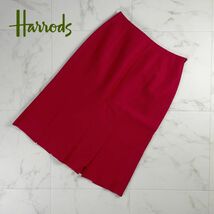 美品 Harrods ハロッズ ウール混 裾デザインスカート サイドジップ 膝丈 裏地あり 赤 レッド サイズ1*LC1423_画像1