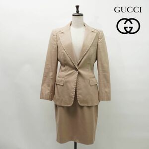  beautiful goods GUCCI Gucci ceremony setup suit single button jacket knees height skirt total reverse side lady's beige size 42*MC113