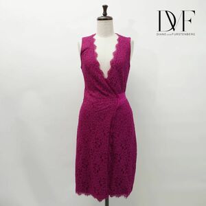 美品 DIANE von FURSTENBERG ダイアンフォンファステンバーグ レースカシュクールワンピース 膝丈 レディース ピンク サイズ2*MC663