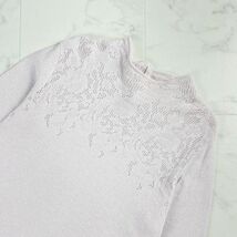 美品 HANAE MORI ハナエモリ ウール混 アンゴラ混 透かし編みスタンドカラーラメデザインニットトップス レディース ピンク サイズ4*MC721_画像3