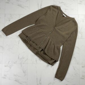 美品 Garnet Hill ガーネットヒル カシミヤ100% ペプラム 長袖ニットカーディガン トップス レディース 茶色 ブラウン サイズM*MC121