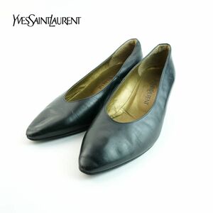 Yves Saint Laurent イヴ・サンローラン 37 24.0 パンプス ヒール アーモンドトゥ レザー 黒 ブラック 冠婚葬祭/MC47