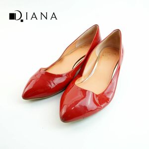 DIANA ダイアナ 24.0 パンプス ヒール ポインテッドトゥ エナメル 赤 レッド/MC82