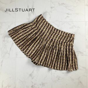 美品 JILLSTUART ジルスチュアート シルク混 チェック ギャザーキュロットパンツ レディース ボトムス ブラウン系 サイズ0*MC320