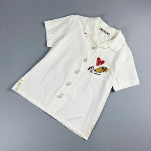 美品 OLLEBOREBLA オレボレブラ 猫 犬 ハート 刺繍 スマイル刺繍ボタン 半袖シャツ トップス レディース 白 ホワイト サイズM*MC732