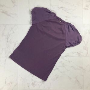 美品 HUGO BOSS ヒューゴボス フレンチスリーブ シルク混 半袖Tシャツ カットソー トップス レディース 紫 パープル サイズS*MC317の画像4