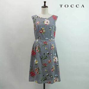 新品未使用 TOCCA トッカ 花柄刺繍 ギンガムチェック ノースリーブフレアワンピース 裏地あり レディース サイズ4*MC284