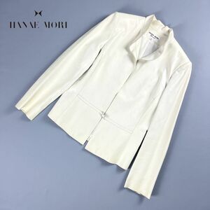 HANAE MORI ハナエモリ フリルカラーデザインレザージャケット 総裏 レディース 白 アイボリー サイズ38*MC777