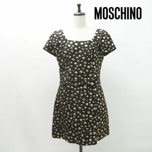 美品 MOSCHINO モスキーノ チープアンドシック ゴールド星柄ワンピース ラップ風 膝丈 裏地あり レディース 黒 ゴールド サイズS*MC769