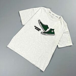 新品未使用 CONVERSE コンバース スニーカー刺繍 クルーネック 半袖Tシャツ メランジ トップス メンズ ライトグレー サイズM*MC250