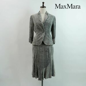 Max Mara マックスマーラ ベロア セットアップセレモニースーツ リボンジャケット ミモレ丈スカート レディース グレー サイズS*MC288