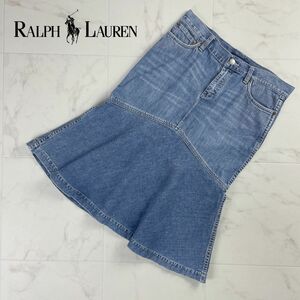 美品 RALPH LAUREN ラルフローレン ペプラム デニムスカート ミディアム丈 レディース ボトムス インディゴブルー サイズ9*MC372