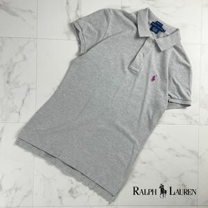 美品 RALPH LAUREN ラルフローレン ポイント刺繍入り 半袖ポロシャツ カットソー トップス レディース グレー サイズS*MC349