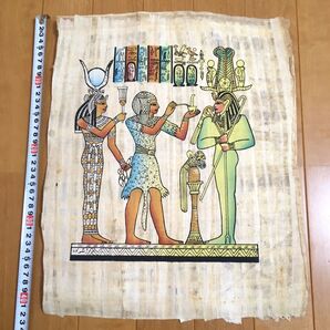 エジプト 土産 パピルス 絵画 ⑦ ハトホル女神 王 ファラオ 香油 黄緑 青 ★ 古代 アート 伝統 工芸品 民芸品 歴史 壁画