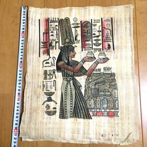 エジプト 土産 パピルス絵画 ⑨ 王妃 古代 儀式 供物 香油 女性 赤 ピンク ★ アート 民芸品 歴史 海外 旅行