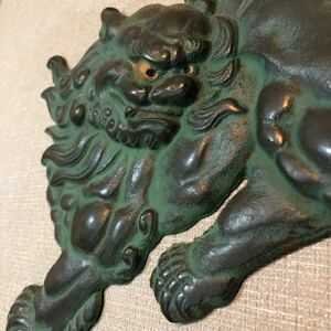 時代 古美術収蔵品獅子青銅細工額装時代物