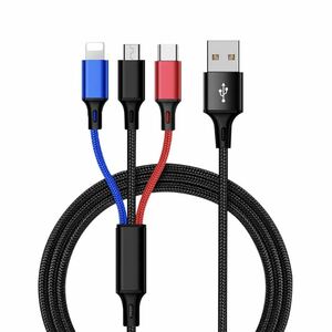 3in1 充電ケーブル iPhone android type-c 同時給電可ライトニング Android MICRO 急速充電