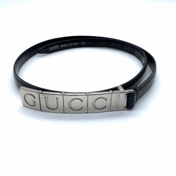 Gucci Ladys Black Leather Belt レディース ブラック レザー ベルト シルバー バックル