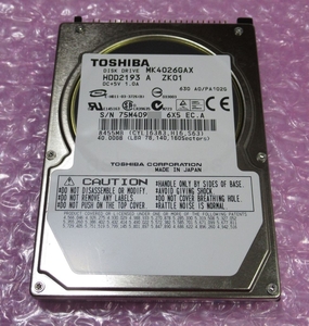 TOSHIBA 2.5 IDE 40GB HDD MK4026GAX 簡易チェック済 ジャンク ※東芝