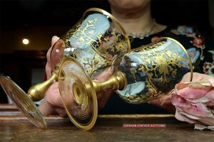 美 金彩 1880年 BACCARAT ナポレオン時代 オールドバカラ ゴールド クリスタルグラス アンティーク リ水用グラス ワイングラス セット