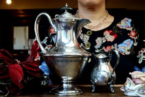 SILVER 英国骨董 イギリス 純銀P. EPBM 珈琲紅茶 アンティーク ティーポット シルバージャグ コーヒーポット 花瓶 水挿しにも ビンテージ