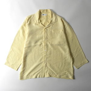 イッセイミヤケ im product シルク100% オープンカラーシャツ 7分袖 無地 SA ライトイエロー m0206-8
