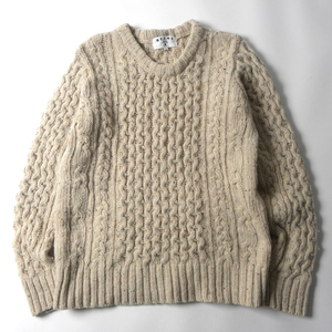  Beams BEAMS wool 100% color nep. Alain crew neck knitted sweater honeycomb braided × cable braided S beige m0216-1