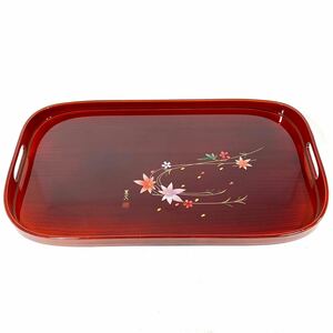 ☆美品☆春慶塗 長手盆 漆器 伝統工芸品 眞翠 お盆 レトロ 横45cm 箱付 格安 RK