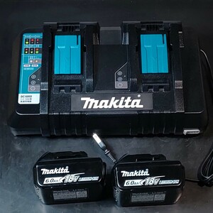 送料無料！ 中古美品 マキタ makita 純正 2口急速充電器 DC18RD 18V 6.0Ah リチウムイオンバッテリ BL1860B×2個 3点セット 充電池