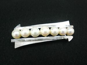 ヴィンテージ　本真珠の帯留め　アコヤパール約７ｍｍ玉　シルバーベース　上品清楚で華やかなお品　古いお品
