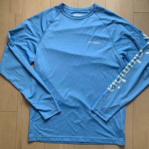 【Columbia】コロンビア 化繊長袖Tシャツ PFG 水色ブルー S ラグラン 登山 フィッシング アウトドア