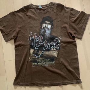 00s【Delta】デルタ プロウェイト プリントTシャツ ブラウン Hey Jack! Duck Dynasty オフィシャル Lサイズ バンドT 髭T US古着 茶