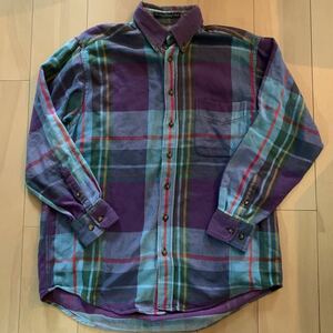 90s【GANT】ガント Rough Indigo Twill ボタンダウン フランネルシャツ M 長袖シャツ B.D shirt BIGMAC FIVE BROTHER パープル チェック