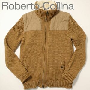 極美品 ロベルトコリーナ ROBERTO COLLINA ニットブルゾン/ボア/ライナー付き キャメルブラウン 50（5146)ggbj