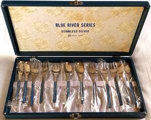 [未使用] BLUE RIVER SERIES ティースプーンとフォーク 計12本入り STAINLESS SILVER HAPPY LIFE レトロ