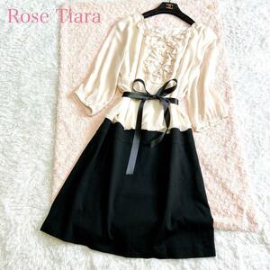 美品 Rose Tiara ローズティアラ ワンピース 42 ひざ丈 XL 大きいサイズ シフォン フリル シアー袖