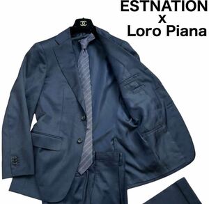 良品 ESTNATION エストネーション Loro Piana ロロピアーナ RAIN SYSTEM レインシステム スーツ セットアップ 段返り 本切羽 ネイビー 46