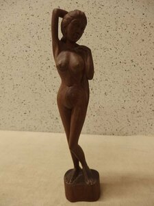 0140423s【木彫り 裸婦 置物】オブジェ/木工/女性/H37.5cm程/中古品