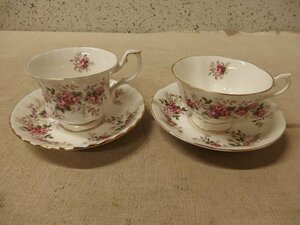 0140400w【ROYAL ALBERT LAVENDER ROSE ティーカップ ＆ ソーサー ２点】ロイヤルアルバート/C&S/ラベンダーローズ/洋食器/バラ/中古品