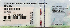正規品 プロダクトキー WindowsVista Home Basic OEMAct DELL ゆうパケット発送 送料無料 中古品 代引不可 WinVis-HomeB-DELL