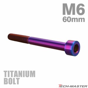 M6×60mm P1.0 64チタン合金 スリムヘッド キャップボルト 六角穴付き 焼きチタンカラー 1個 JA1985