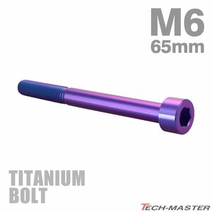 M6×65mm P1.0 64チタン合金 スリムヘッド キャップボルト 六角穴付き パープルブルー 1個 JA1988