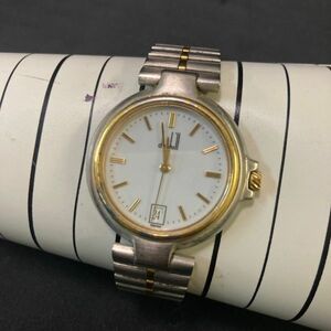 EAe382シ06 Dunhill ダンヒル millenium ミレニアム 腕時計 クオーツ アナログ ラウンド ホワイト シルバーカラー ゴールドカラー