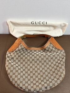 GUCCI グッチ ホースビット ホーボーワンショ ルダー GG キャンバス ブラウン ゴールド ファスナー開閉式