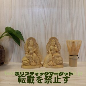 新作 文殊菩薩 普賢菩薩 置物 天然木 仏教工芸品 木彫仏教　精密彫刻 仏師で仕上げ品　