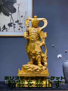 大型高83cm　一刀彫　香樟材　仏教工芸品　木彫仏像　仏師手仕上げ品　韋駄天立像　韋陀　韋天将軍