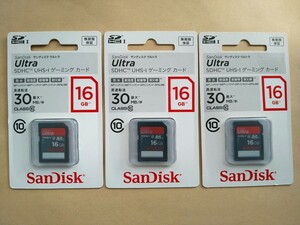 「送料無料」SanDisk サンディスク ウルトラ SDHC UHS-I カード 16GB × 3枚 SDSDUG-016G-J35 （新品未使用未開封）