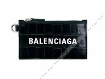 K196-FG.. BALENCIAGA バレンシアガ 財布 カード コイン ケース キーリング ストラップ付 クロコ型押し イタリア製 ★ 3090 FOREST GREEN_画像3