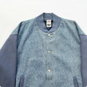 珍品! 90s USA FABRIC ビンテージ FRUIT OF THE LOOM フルーツオブザルーム デニム×スウェット スタジャン フェード